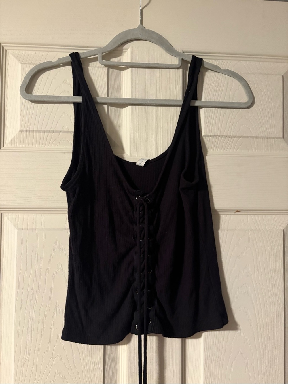 Aeropostale Black Ribbed Lace-Up Tank Top
